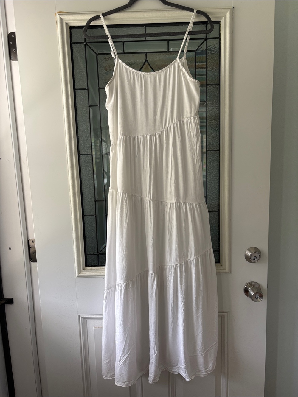 Classic White Tiered Maxi Dress with Spaghetti Straps